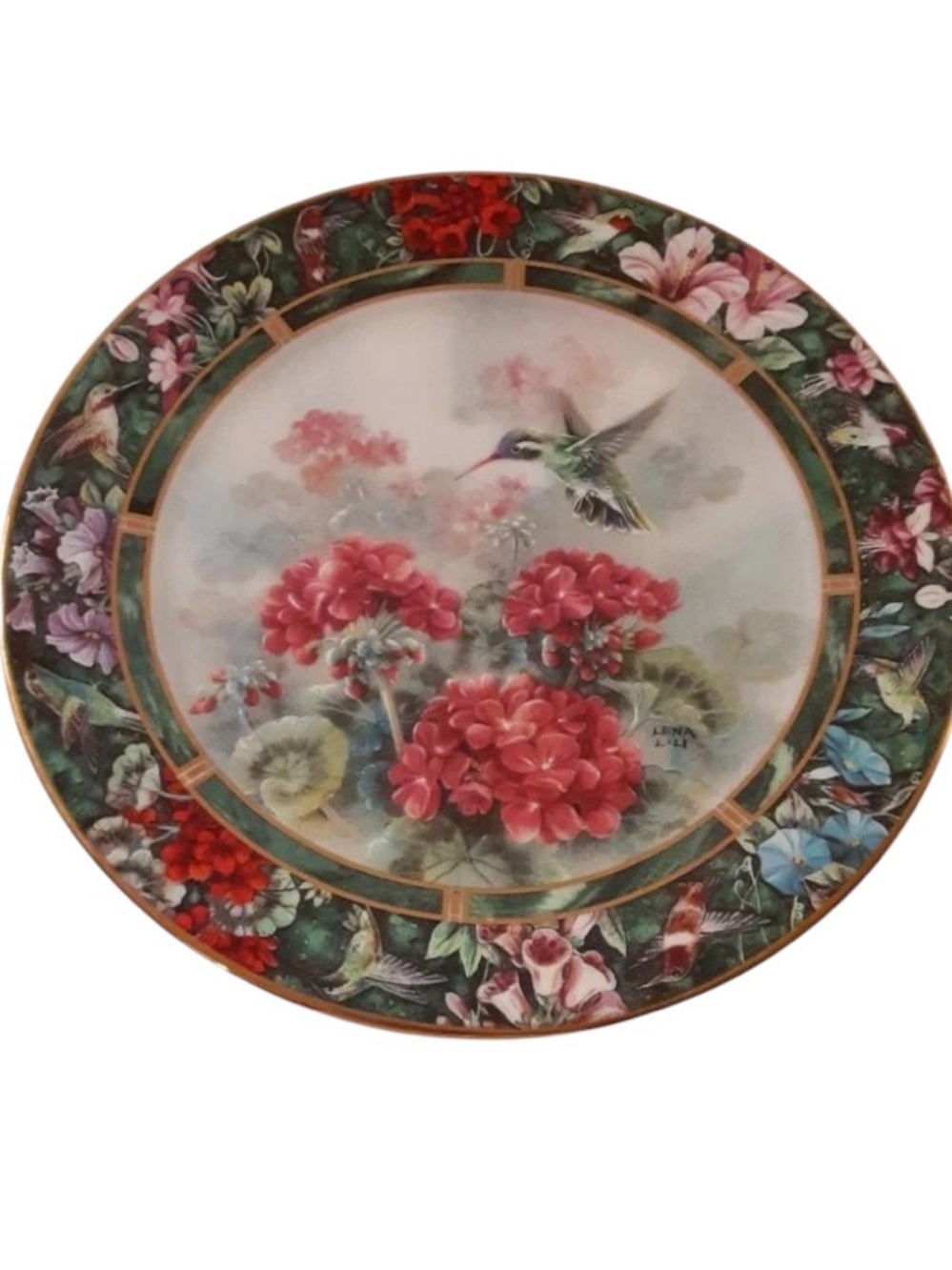 THE WHTE-EARED HUMMINGBIRD" decorator plate by LENA LIU.